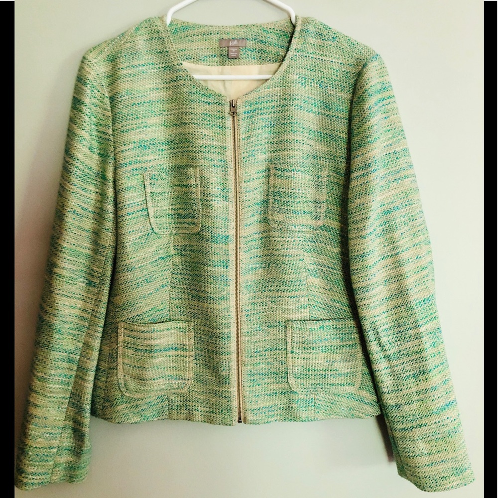 J. Jill Tweed Jacket Blazer Zipper Pockets Womens
